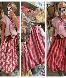 SALE: BalloonSkirt Stripe&LeoRed