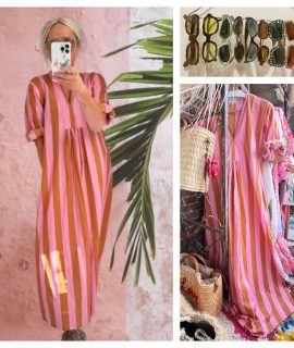 New: ZolaStripe kaftan/dress Pinkie/Beige